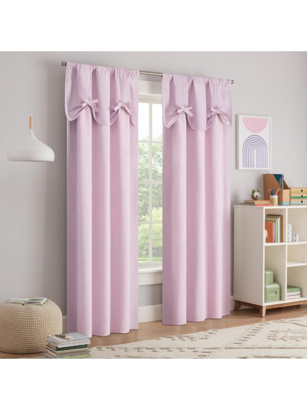 Stylish Pink Bow Tie-Up Blackout Curtains for Kids' Room, 40x84 Inches